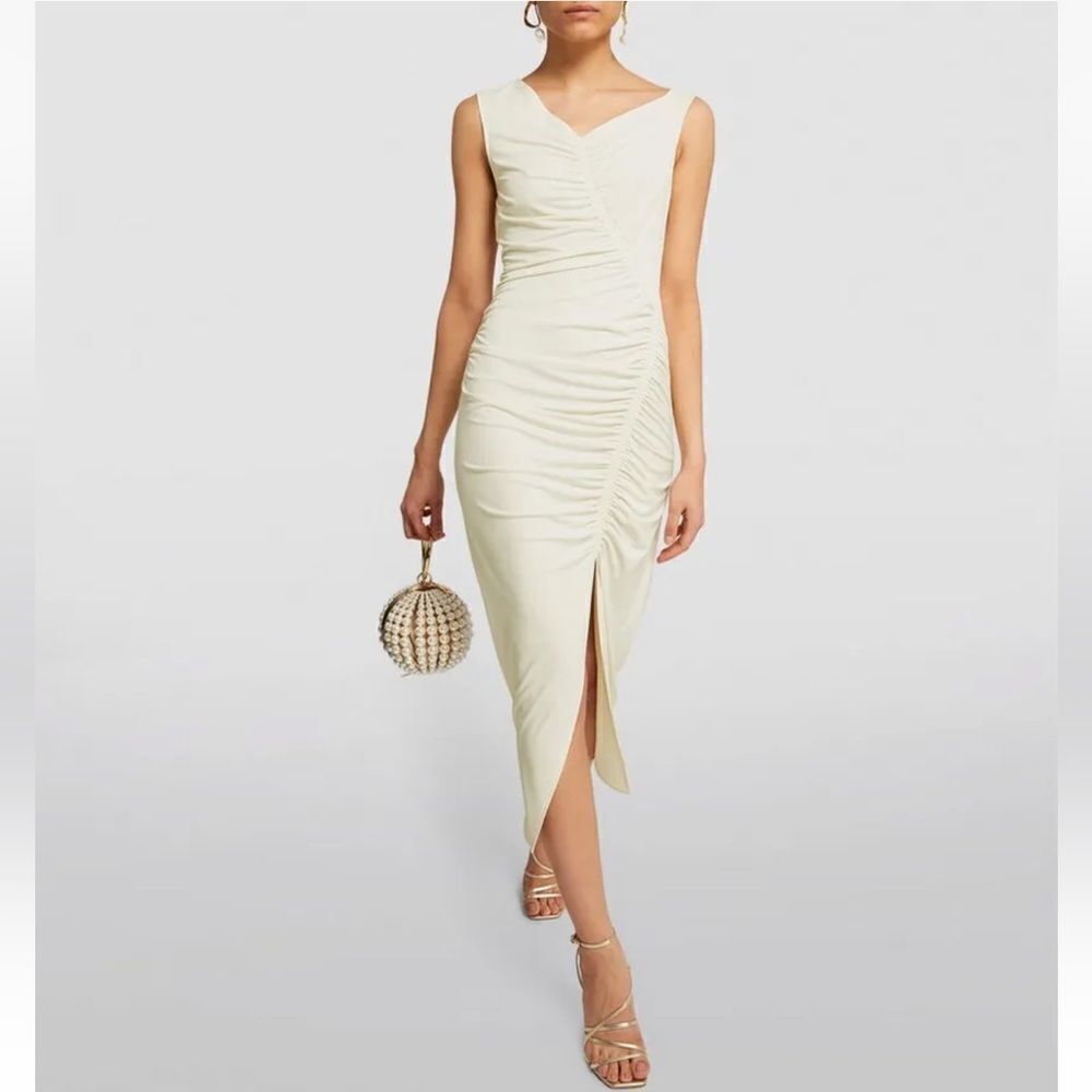 Self Portrait Ivory Jersey Asymmetric Midi Dress NWT